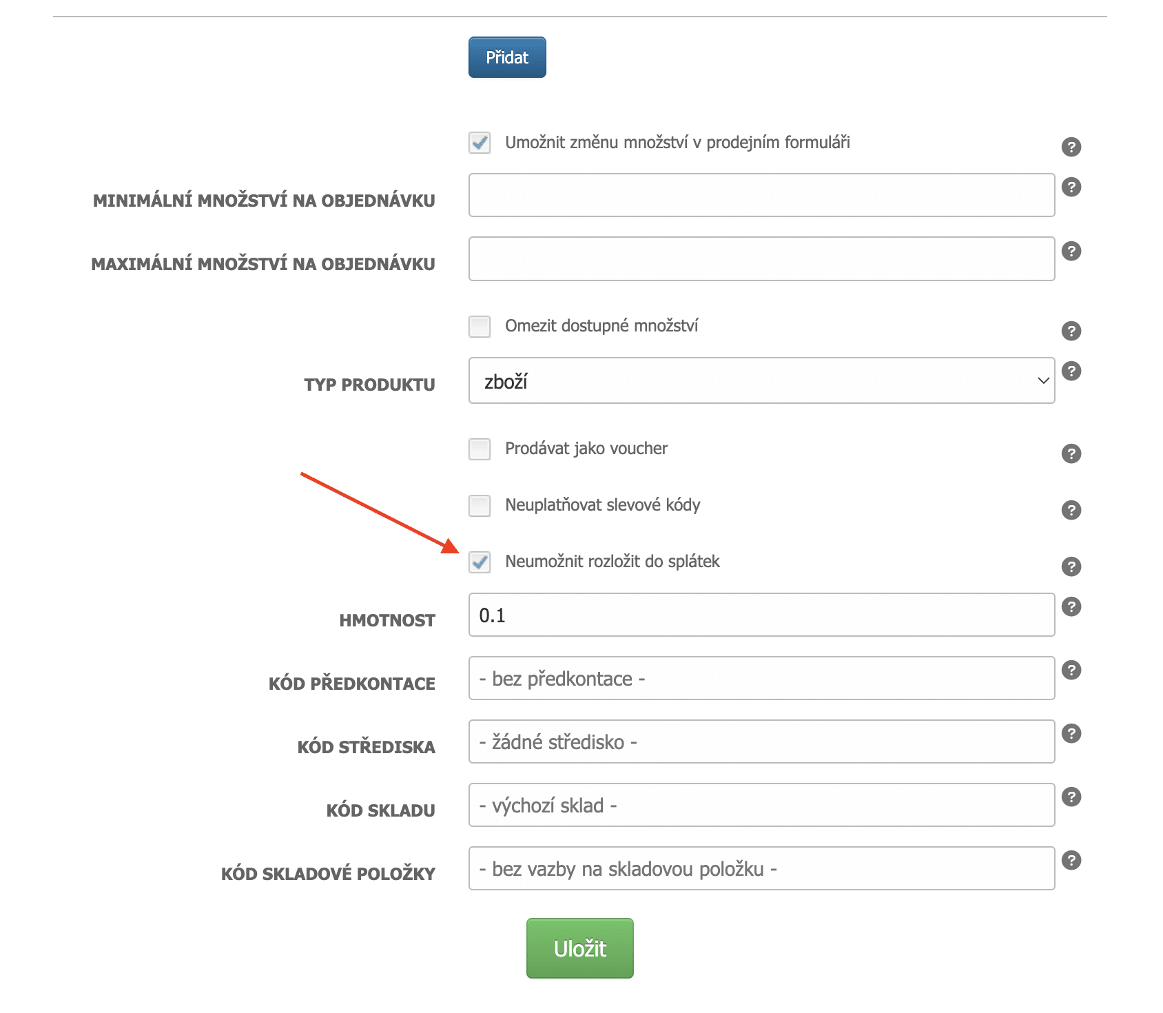 Jak neumožnit rozdělení produktu do jednotlivých plateb.