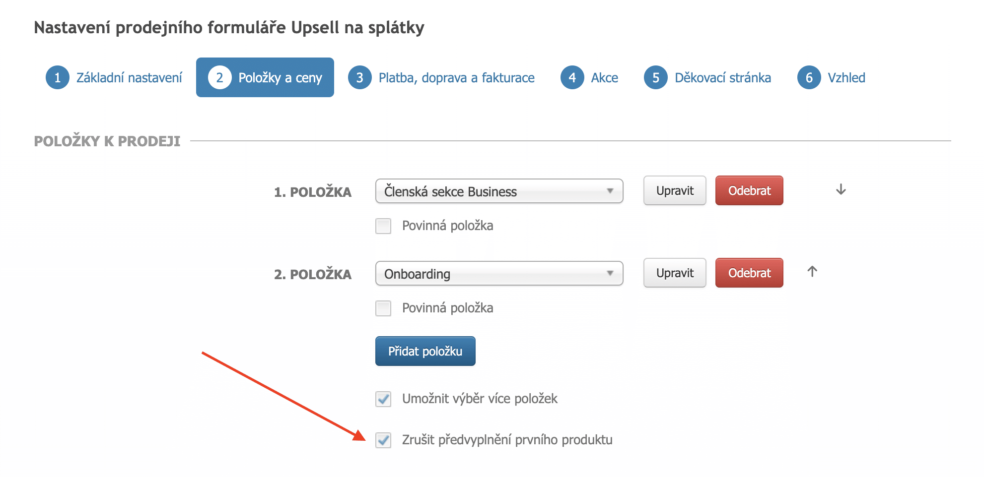 Jak zrušit předvyplnění prvního produktu v prodejním formuláři.