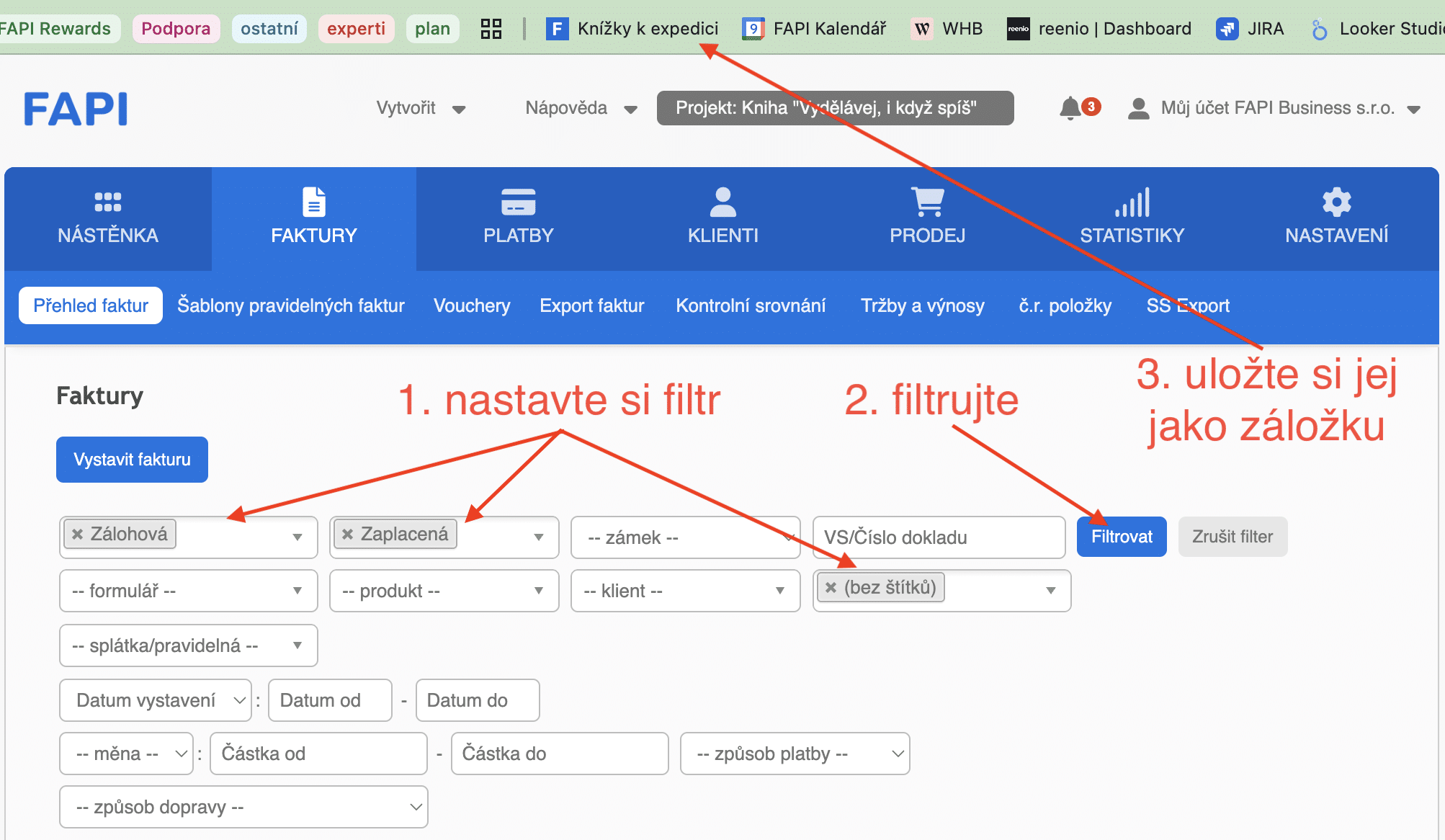 Jak si uložit filter do prohlížeče a nemuset stále dokola klikat stejný filtr faktur